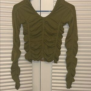 Fabletics Olive Green Ruched Long Sleeve Top